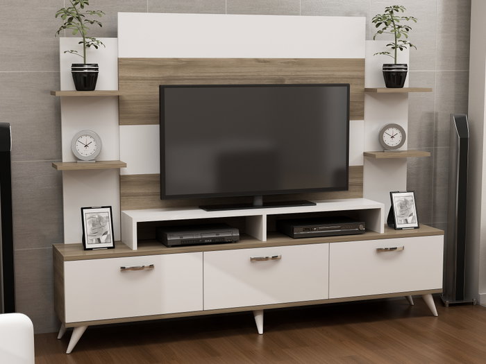 Hanah Home Diana Mueble de TV Blanco y Nogal